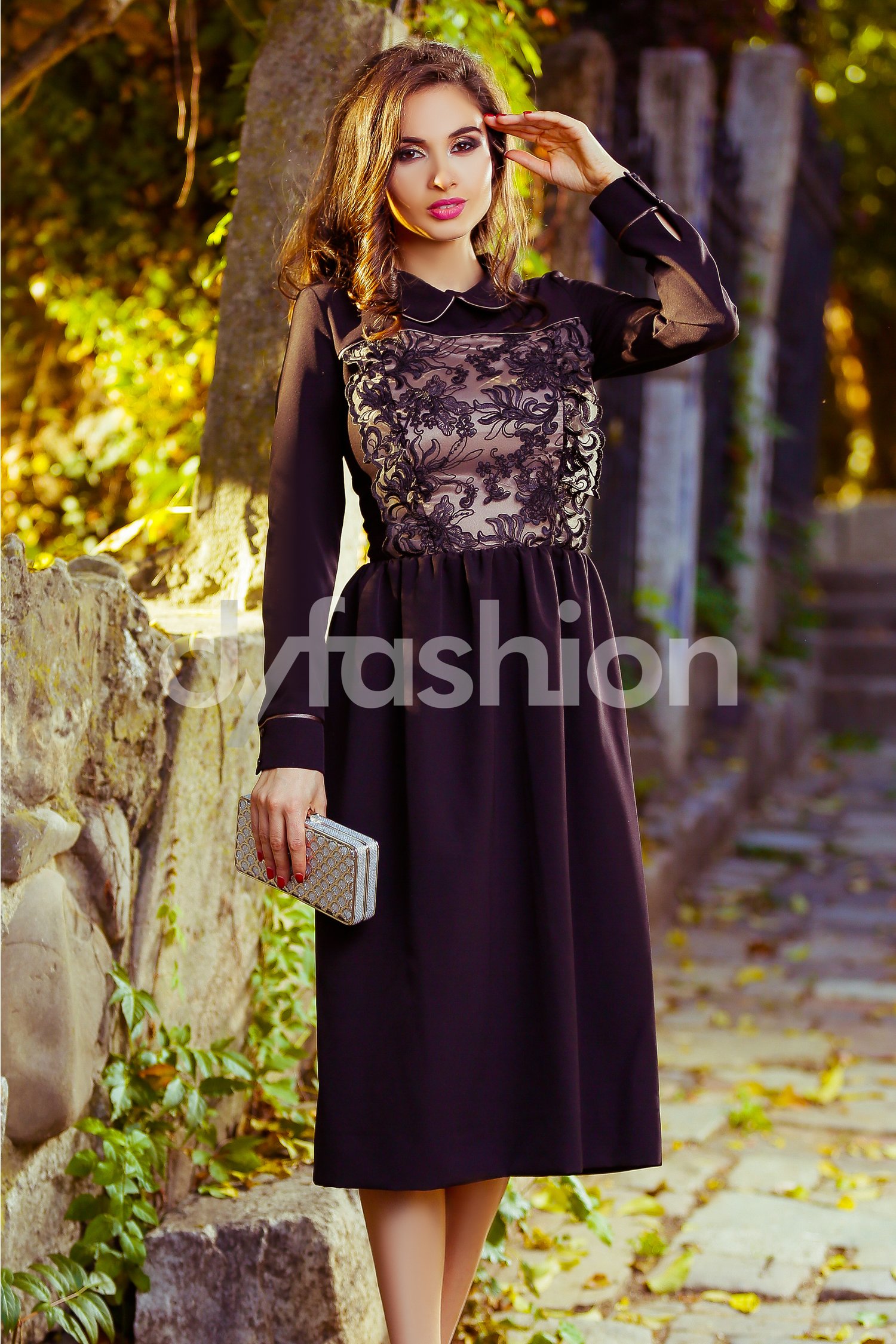 Rochie Simone Neagra cu Broderie Pretioasa