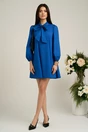Rochie smart-casual din bumbac albastra cu funda