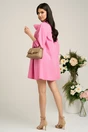 Rochie smart-casual din bumbac roz cu funda