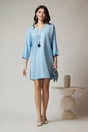 Rochie smart-casual din viscoza bleu cu funda din satin la spate