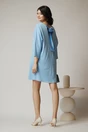 Rochie smart-casual din viscoza bleu cu funda din satin la spate