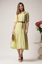 Rochie smart-casual din viscoza galbena tip camasa cu nasturi si curea