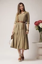 Rochie smart-casual din viscoza kaki tip camasa cu nasturi si curea