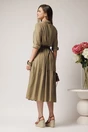 Rochie smart-casual din viscoza kaki tip camasa cu nasturi si curea