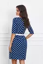 Rochie Sonia bleumarin cu buline si cordon in talie