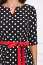 Rochie Sonia neagra cu buline si cordon in talie