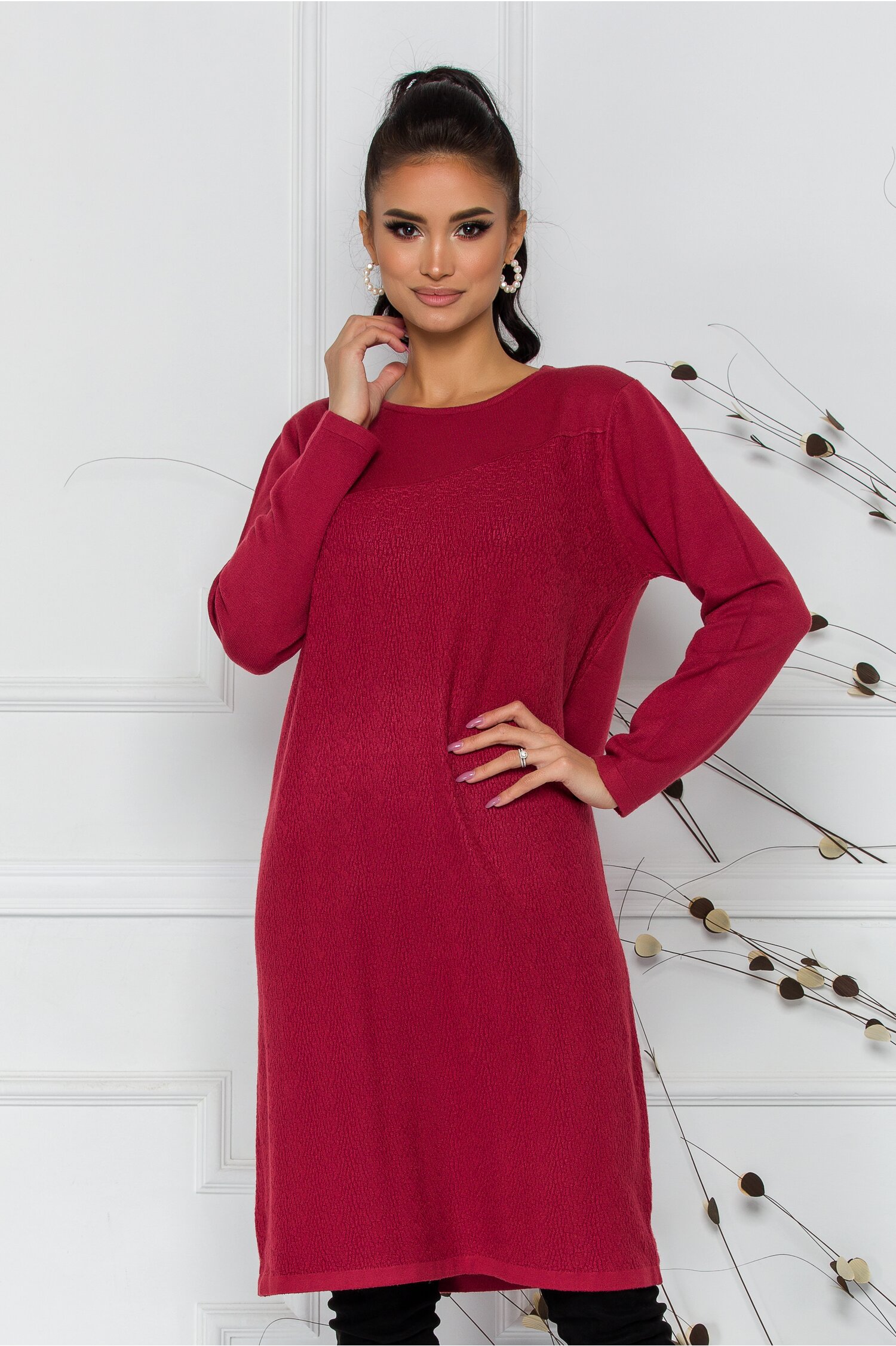 Rochie Sorina magenta cu textura striata