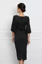 Rochie Sorina neagra din neopren cu maneci din voal plisat si strasuri