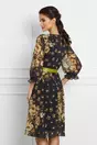 Rochie Tamara neagra cu imprimeuri bej si curea in talie