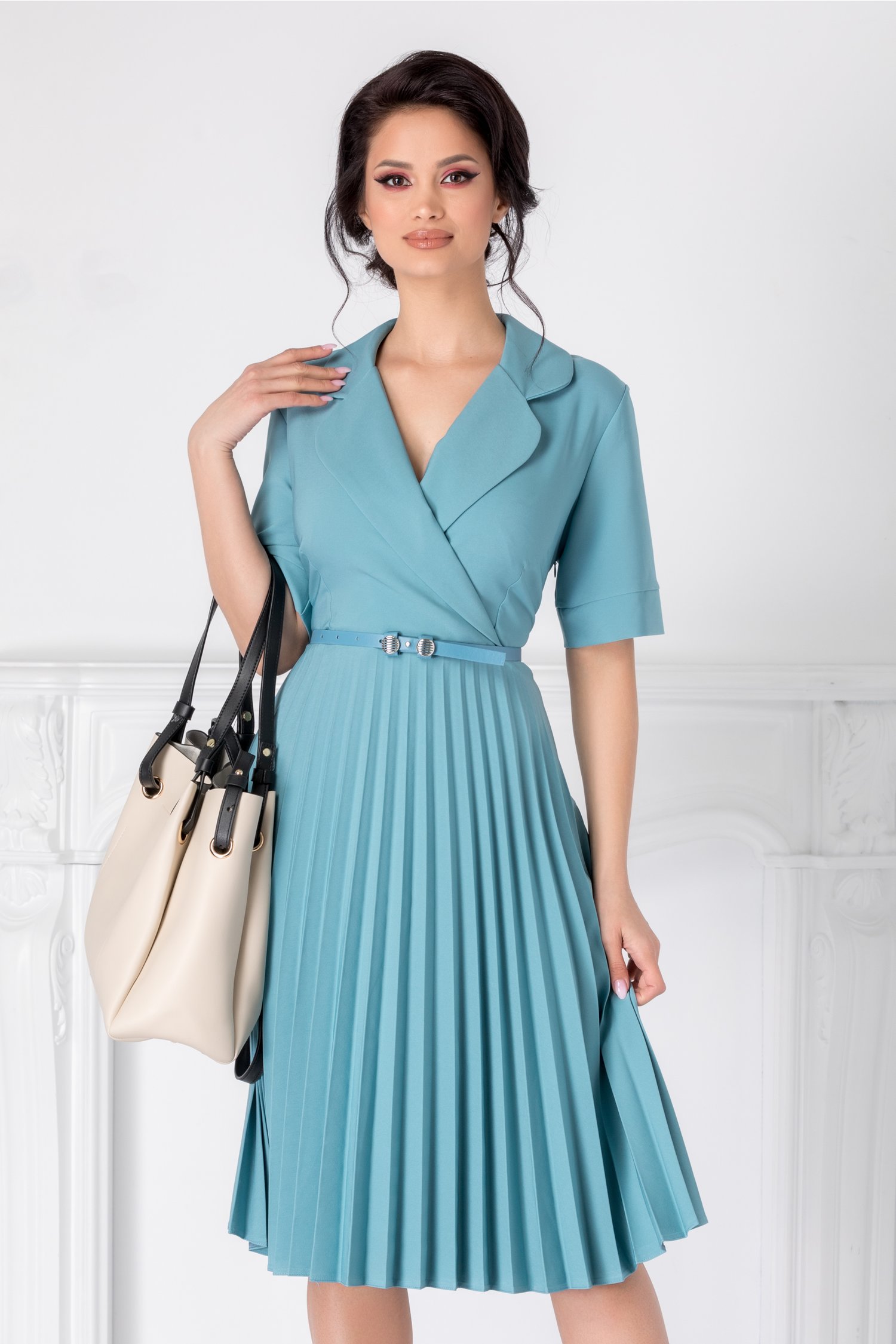Rochie Tanya bleu clos plisata