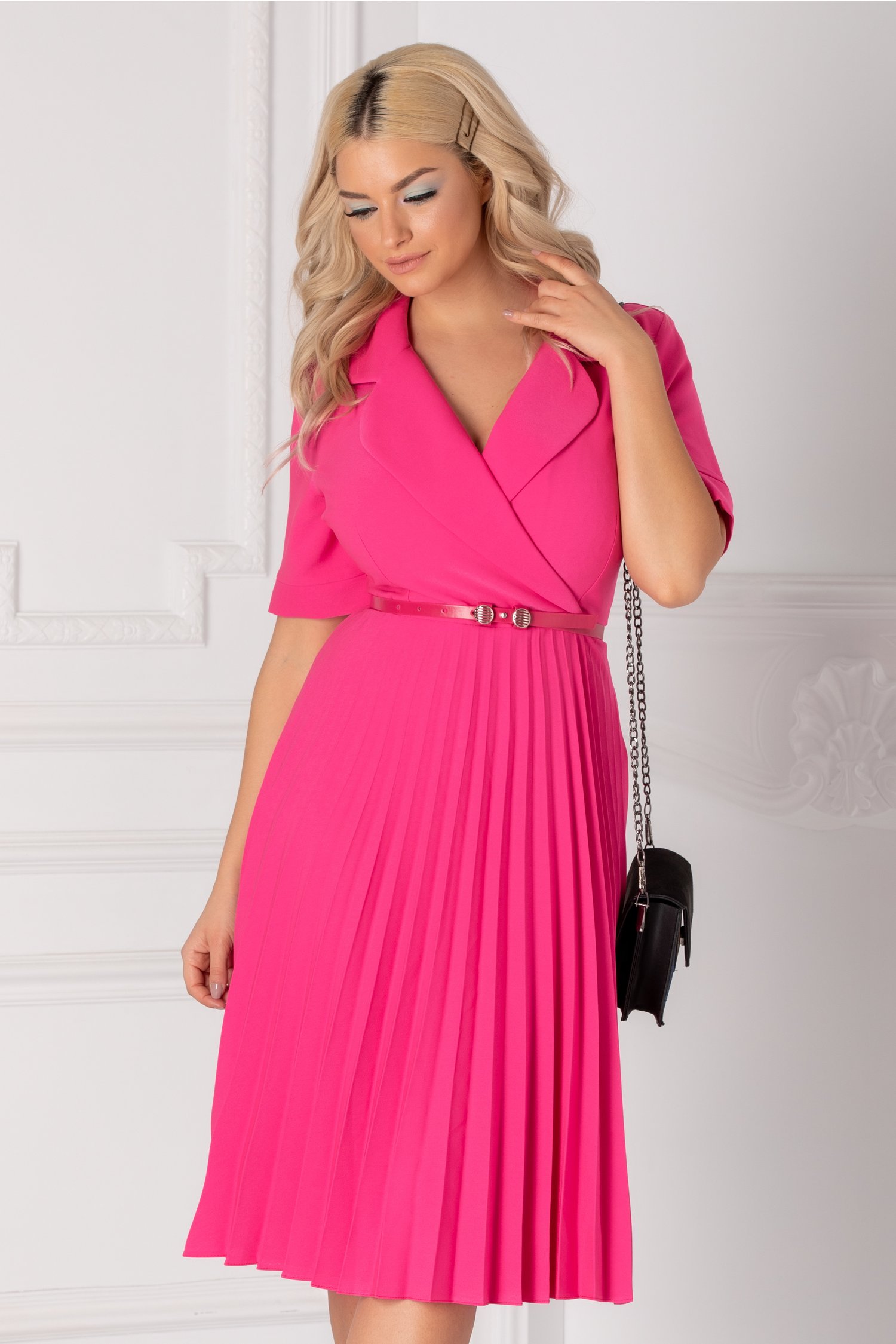 Rochie Tanya fucsia clos plisata