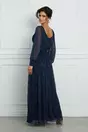 Rochie Timeea lunga bleumarin cu glitter si curea in talie
