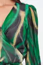 Rochie Tora petrecuta verde cu imprimeu galben
