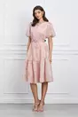 Rochie Valentina roz din organza cu broderie si curea in talie