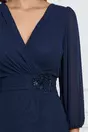 Rochie Valeria bleumarin cu aplicatie in talie
