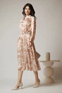Rochie vaporoasa de zi din satin ivory cu imprimeuri bej si floare maxi