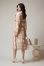 Rochie vaporoasa de zi din satin ivory cu imprimeuri bej si floare maxi