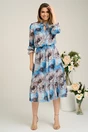 Rochie vaporoasa de zi din voal gri cu imprimeuri bleu