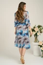 Rochie vaporoasa de zi din voal gri cu imprimeuri bleu