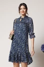 Rochie vaporoasa din voal bleumarin cu floricele albe