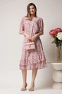 Rochie vaporoasa din voal ivory cu flori magenta