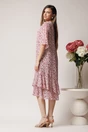Rochie vaporoasa din voal ivory cu flori magenta