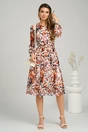 Rochie vaporoasa din voal ivory cu imprimeuri orange si cordon in talie