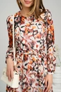 Rochie vaporoasa din voal ivory cu imprimeuri orange si cordon in talie
