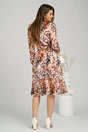 Rochie vaporoasa din voal ivory cu imprimeuri orange si cordon in talie