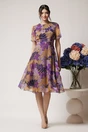 Rochie DY Fashion vaporoasa din voal lila cu imprimeu mov