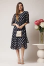 Rochie vaporoasa din voal neagra cu buline si insertii din fir lurex