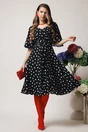 Rochie vaporoasa din voal neagra cu buline si pliuri pe talie