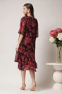 Rochie vaporoasa din voal neagra cu flori fucsia si insertii din fir lurex