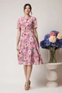 Rochie DY Fashion vaporoasa din voal roz cu imprimeu mov