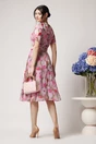 Rochie DY Fashion vaporoasa din voal roz cu imprimeu mov