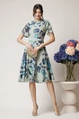 Rochie DY Fashion vaporoasa din voal verde mint cu flori turcoaz