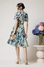 Rochie DY Fashion vaporoasa din voal verde mint cu flori turcoaz