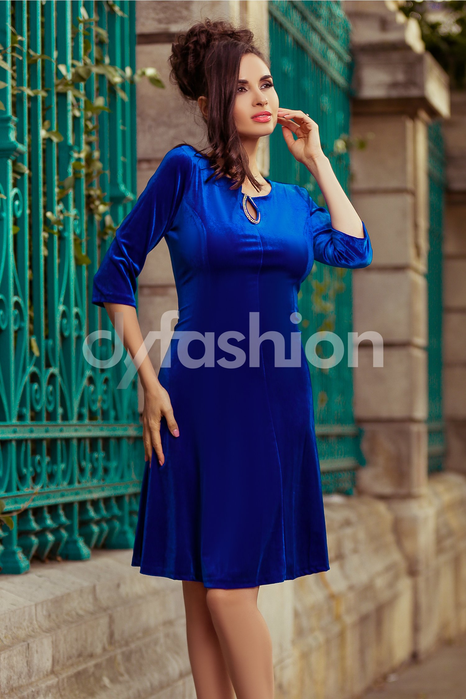 Rochie Velvet Albastra de Ocazie din Catifea