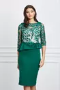Rochie eleganta din stofa verde cu broderie la bust
