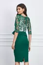 Rochie eleganta din stofa verde cu broderie la bust