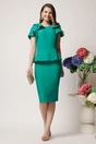 Rochie eleganta din stofa verde cu funde pe umeri si peplum in talie
