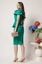 Rochie eleganta din stofa verde cu funde pe umeri si peplum in talie