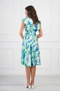 Rochie de zi din satin verde cu imprimeu tie-dye albastru si vonale pe bust