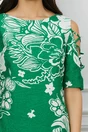 Rochie de zi verde cu imprimeuri albe si decupaje pe maneci