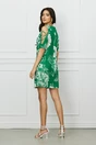 Rochie de zi verde cu imprimeuri albe si decupaje pe maneci