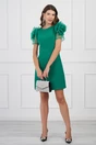 Rochie eleganta verde cu maneci din organza si flori maxi
