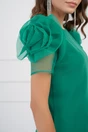 Rochie eleganta verde cu maneci din organza si flori maxi