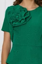 Rochie verde cu peplum in talie si floale pe bust
