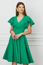 Rochie verde cu volane la maneci