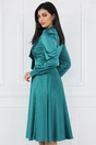 Rochie verde din satin cu pliuri pe bust si buzunare functionale
